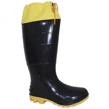 BOTA DE PVC PRETA E AMARELO DE AMARRAR